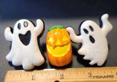 Set of 3 Halloween Ghosts and Pumpkin Corkboard Push Pins Handmade  - Image 1 of 4