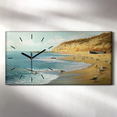 Horloge murale sur toile 60x30 paysage marin océan la plage mouettes peinture - Photo 1/4