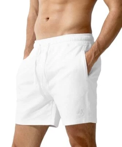 Men's Sweat Cotton Shorts 5 Inch Running Shorts with Zipper PocketsWHITE-AK22... - Picture 1 of 7