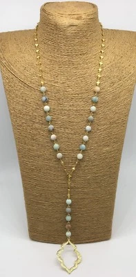 Moda pedra preciosa fosca amazonita ágata sodalita pedra link colar presente mulher   - Imagem 1 de 4