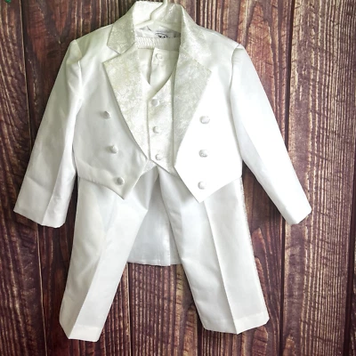Traje 3 Piezas Niño Talla 2XL Bautizo Bautizo Blanco Esmoquin Dorado Bordado Y.K.I Foto 1 de 4