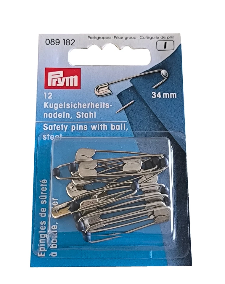 12 Stck. Prym Kugelsicherheitsnadeln 34mm (Kugel-Sicherheitsnadel mit Kugel) - Bild 1 von 1