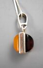 Double Sided Yellow Amber Brown Amber Drop Pendant on 24" Sterling Box Chain