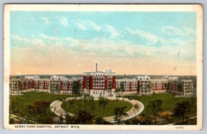 Postal vista aérea de Curt Teich del Hospital Henry Ford Detroit, Michigan, de colección - Imagen 1 de 2
