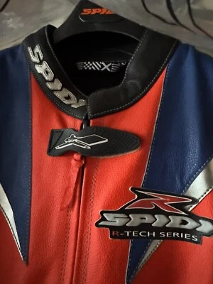 New SPIDI Motorcycle Race Track Suit Leather 2 piece Jacket Sz 50 T Ring R Tech - Image 1 of 4