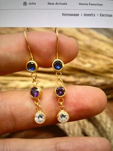 Multi Stone Sapphire White Topaz Amethyst Silver Earrings, Dangle Drop Earrings - Picture 1 of 2