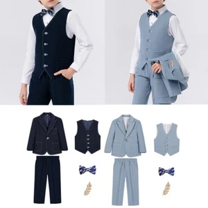 Kids Boys Gentleman Suit Birthday Formal Dress Suits Graduation 5 Piece Tuxedo - Picture 1 of 30
