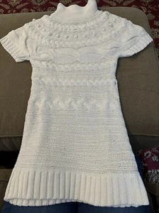 Kensie Pretty Size Small Ivory Short Sleeve Sweater Dress Knit Cotton Blend (BD) - Picture 1 of 8