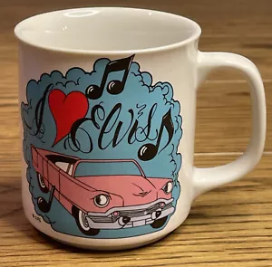 Vintage I Love Elvis Coffee Mug Pink Convertible Car - Picture 1 of 8