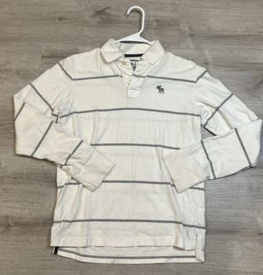 Camisa Polo Abercrombie Blanca Con Rayas Borgoña L/S Algodón Cuello Niños XL Foto 1 de 4