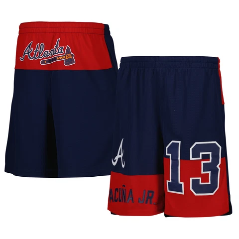 Youth Ronald Acuna Jr. Navy Atlanta Braves Pandemonium Name & Number Shorts Cover