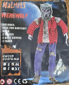 Halloween Costume Werewolf Faux Fur Body Suit Gloves Fangs - Picture 1 of 4