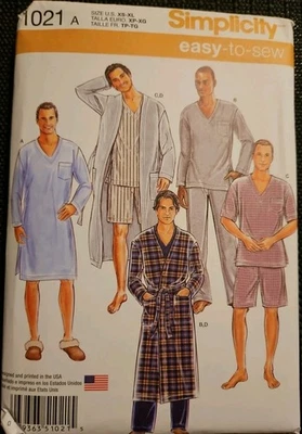 Simplicity 1021 Mens Easy To Sew Robe Nightshirt Pajamas  XS-XL 30-48 Chest UC - Image 1 of 4