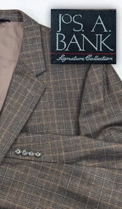 Jos. A. Bank Blazer Coat Sports Suit Jacket 100% Wool 52R Brown Glenn Check EUC - Picture 1 of 16