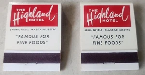 2 RARE NOS VINTAGE THE HIGHLAND HOTEL SPRINGFIELD MA. MATCHBOOKS ADVERTISING - Picture 1 of 11