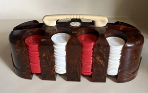 Bachelite vintage. Porta chip poker caddy con fiches in plastica con coperchio - Foto 1 di 7