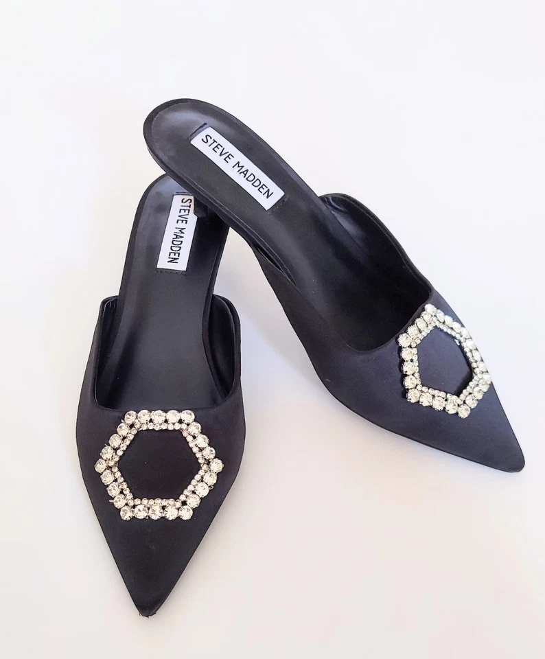 Steve Madden Women's Size 7M Black Kees Rhinestone Embellished Kitten Heels - Image 1 of 4