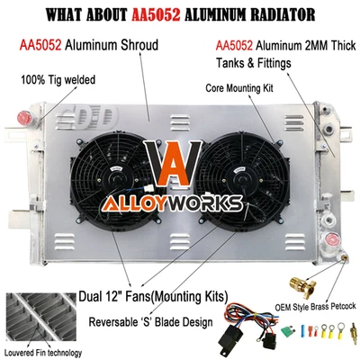 For 2001-2005 Chevy Silverado GMC 2500 HD 3500 HD 6.6L 2 Row Radiator+Shroud Fan - Image 1 of 4