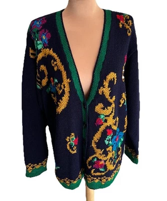 Cárdigan Suéter Tejido a Mano Liz Claiborne De Colección Talla PM Mezcla de Seda Dinero Antiguo Años 90 Foto 1 de 4