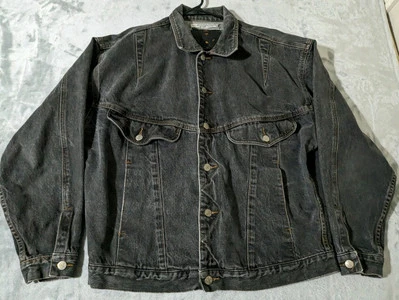 VTG Code Bleu Trucker Jacket Men L Gray Denim Dark Wash Faded Relaxed Biker READ - Image 1 of 4
