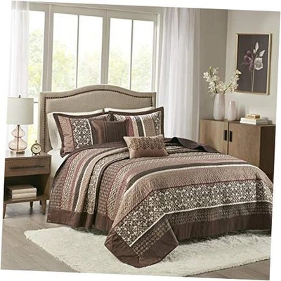  Princeton Reversible Quilted Bedspread Set, Solid Oversized King Red/Brown - Image 1 of 4