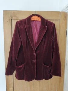 Vintage Burgundy Velvet Blazer Jacket Size 12 Medium Y2K 80s Womens Button Up - Picture 1 of 20