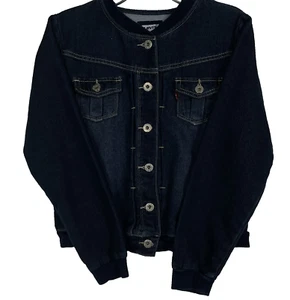 Levis Denim Jacket Bomber Style Collarless Button Front Blue Youth Sz LG - Picture 1 of 17