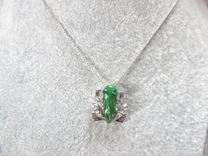 feine Halskette, Erbskette, rhodiumfarben mit Anhänger Frosch und Strass  - Bild 1 von 1