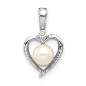 14k White Gold FW Cultured Pearl and Diamond Heart Pendant 1.05g for Mom - Picture 1 of 3