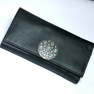 Tabakbeutel Tabaktasche echt Leder Schwarz Metall Zier Swarovski 3 in1 gefüttert - Bild 1 von 6