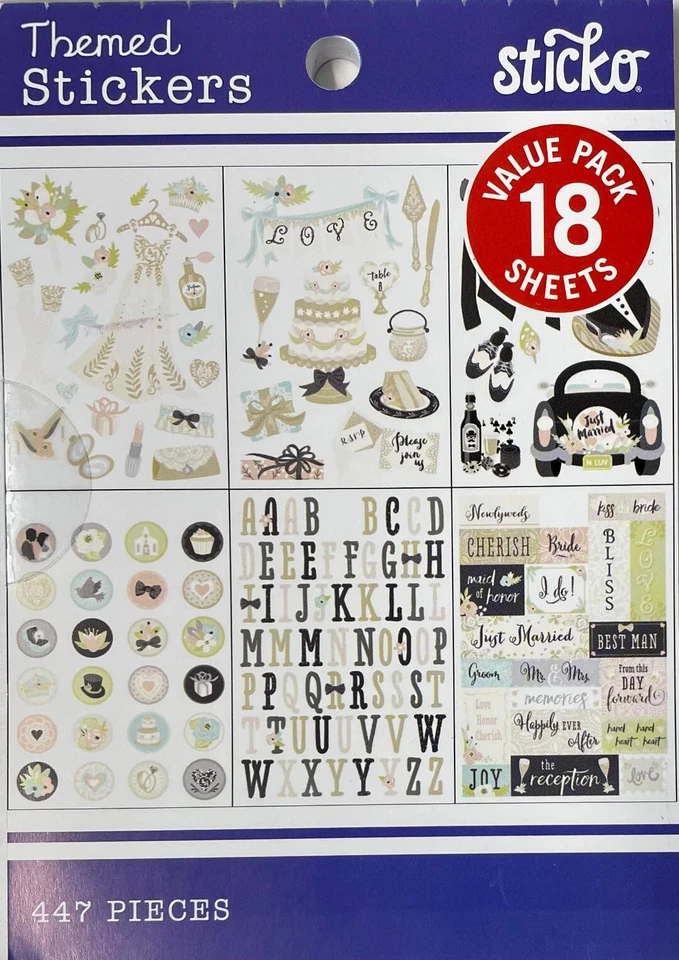 Almohadilla adhesiva de boda Sticko 447 piezas recién casada pastel esmoquin vestido amor Foto 1 de 1