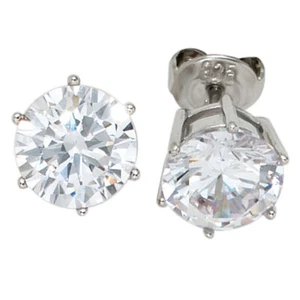 Pair Earrings Stud with Zirconia White 925 Silver Earrings Ladies - Picture 1 of 1