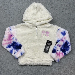 bebe Sweatshirt Girls Small 4 Long Sleeve Hooded Fuzzy Fleece Ivory Tie Dye - Picture 1 of 9