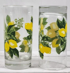 Casa Drinking 6" Tall Glass Tumbler of Highball Lemons, Set of 2, Vintage - Picture 1 of 7