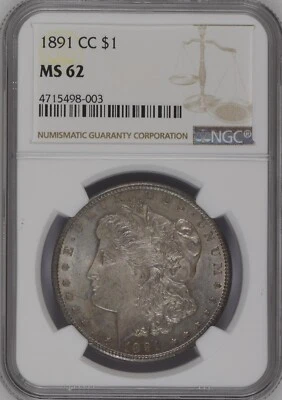 1891-CC Morgan Dollar - NGC MS62 - Choice Original! Nice Deep Toning in Hand! - Image 1 of 3