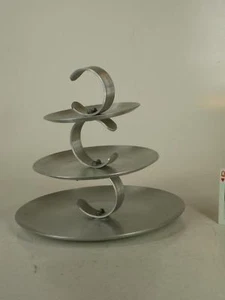 HAND WROUGHT ALUMINUM SERVING MULTI TEAR TRAY MID CENTURY MODERN - Picture 1 of 12