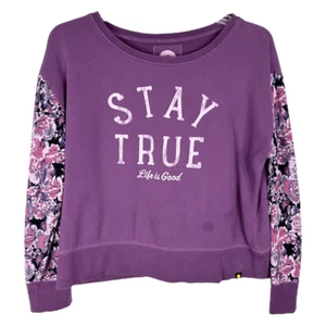 Life is Good Medium Top Long Sleeve Relaxed Stay True Graphic Tee Purple 1646 - Picture 1 of 7