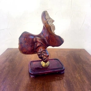 Wooden African Figurine Tribal Bust Woman's Head Figurine Hand Carved Juniper 3" - Picture 1 of 8