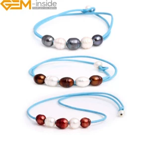 Collana Bianco Marrone 5 Perle Perline Blu Cielo Cordoncino Perline Gioielli Girocollo 17,5" - Foto 1 di 38
