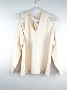 Versona Criss Cross Neck Off The Shoulder Cold Shoulder Cream Sweater Size S - Picture 1 of 8