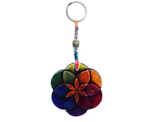 Rainbow Seed of Life Sacred Geometry Handmade 3D Keychain Macrame Metal Keyring - Picture 1 of 1