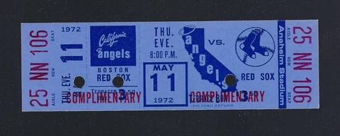 VINTAGE 1972 MLB BOSTON RED SOX @ CALIFORNIA ANGELS BASEBALL FULL TICKET Cover