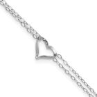 Real 14Kt White Gold Double Strand Heart 9In Plus 1In Ext Anklet 9 Inch
