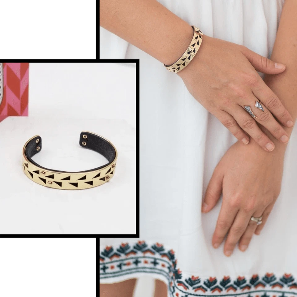 Brazalete recortado de cuero tono negro y dorado Stella & Dot Addison Foto 1 de 4