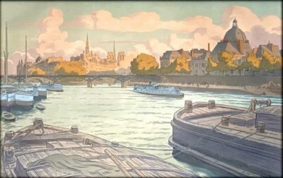 River Passage Henri Riviere impresión 1901 color litografía barcos París paseo marítimo Foto 1 de 2