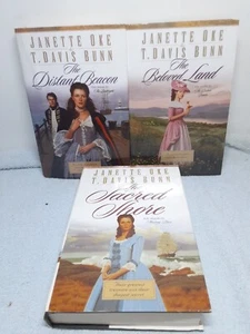 Lot of 3 Janette Oke & T. Davis Bunn Hardback Books~Distant Beacon, Beloved Land - Picture 1 of 4
