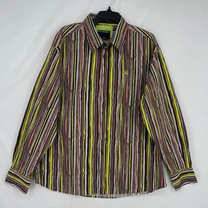 Roca Wear Mens XL Button Front Shirt Brown Gray Peach Yellow Stripe Long Sleeves - Picture 1 of 9
