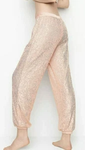Victoria's Secret Pink Sequin Jogger Pant SMALL Bling Sleep Lounge Rose Gold NWT - Picture 1 of 6