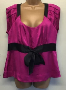 Monsoon Pure SILK Pink & Black Bow Tie Front Pleated Size 16 Party Summer Top - Picture 1 of 8