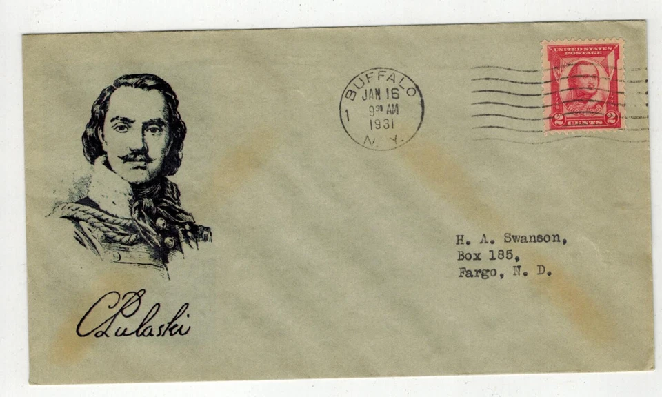 1931 NICE SIGNED HPS ADDON 690 POLISH GENERAL PULASKI BUFFALO NY ON GRAY ENV. - Image 1 of 1